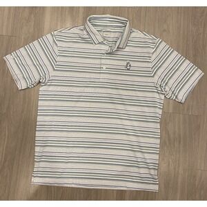 Ahead Performance Men's Large L Bird Golf Blue Green Striped Polo Shirt